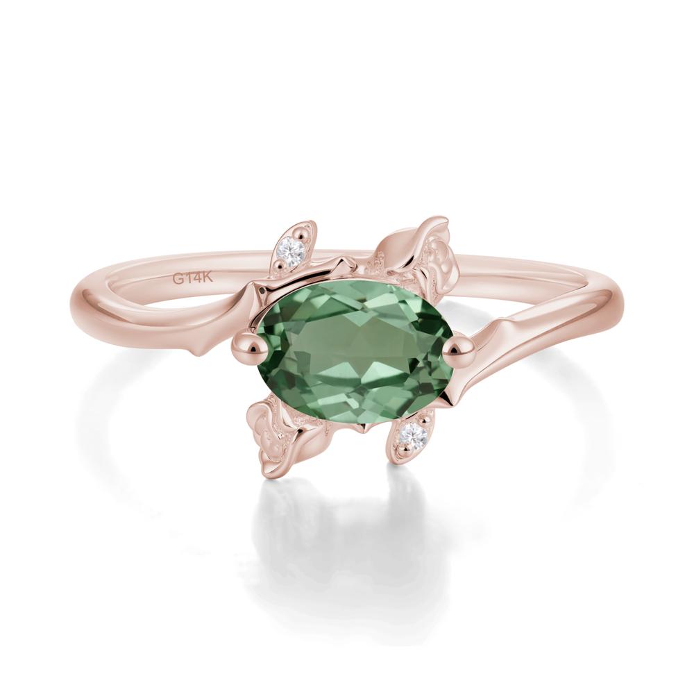 Floral Oval Cut Green Sapphire Engagement Ring - LUO Jewelry #metal_14k rose gold