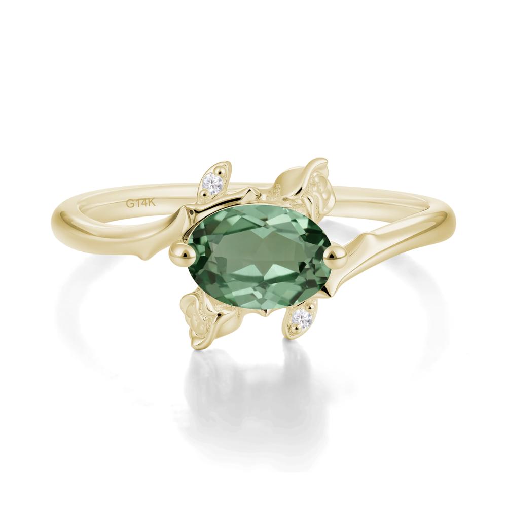 Floral Oval Cut Green Sapphire Engagement Ring - LUO Jewelry #metal_14k yellow gold
