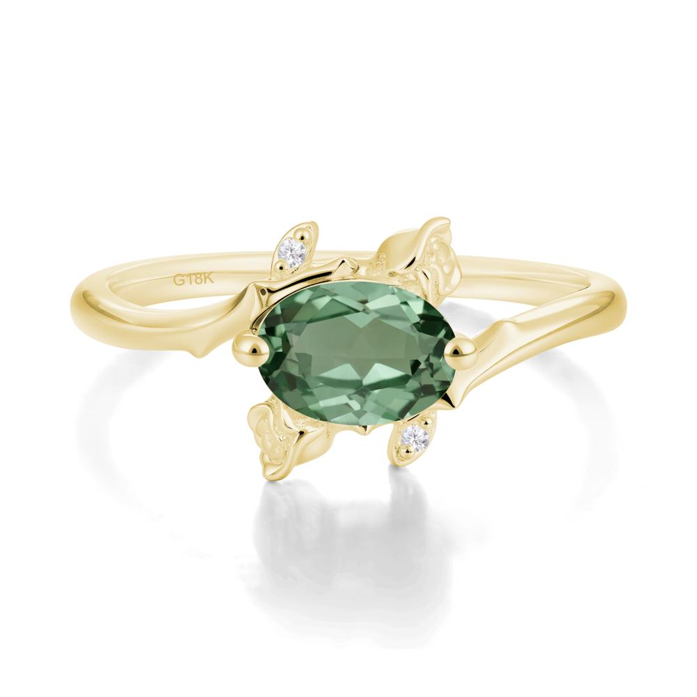Floral Oval Cut Green Sapphire Engagement Ring - LUO Jewelry #metal_18k yellow gold