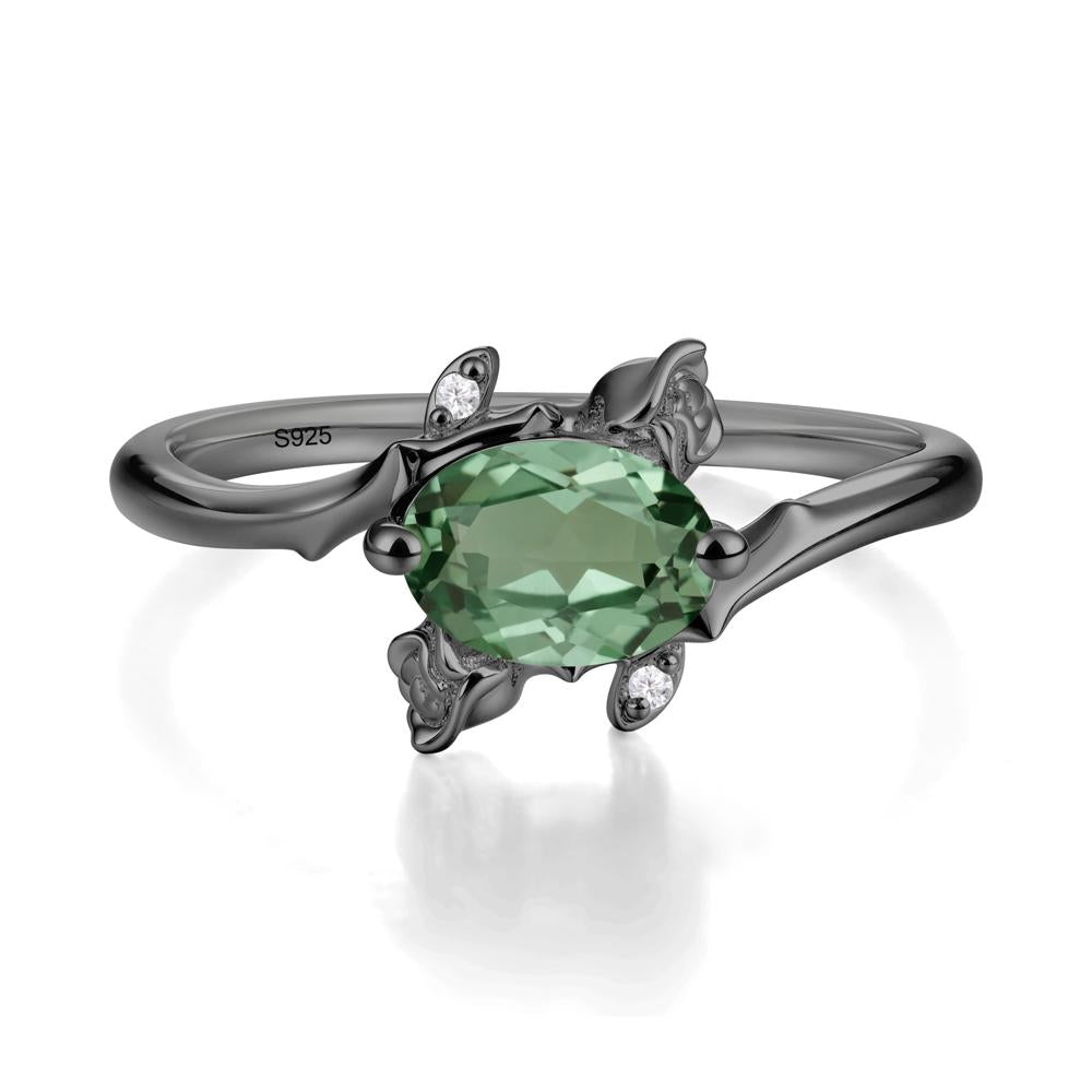 Floral Oval Cut Green Sapphire Engagement Ring - LUO Jewelry #metal_black finish sterling silver