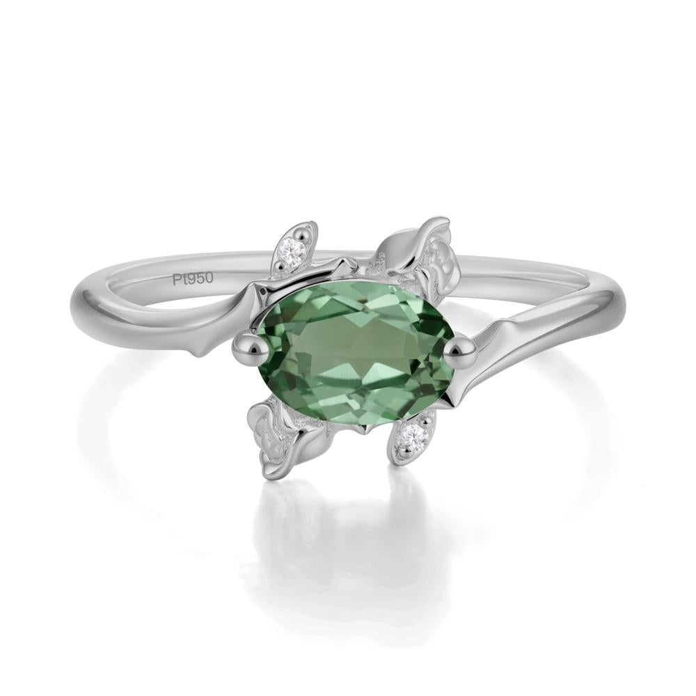 Floral Oval Cut Green Sapphire Engagement Ring - LUO Jewelry #metal_platinum