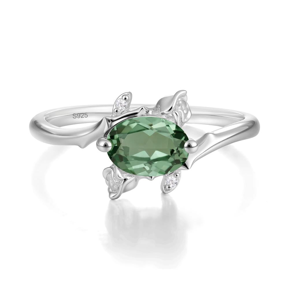 Floral Oval Cut Green Sapphire Engagement Ring - LUO Jewelry #metal_sterling silver
