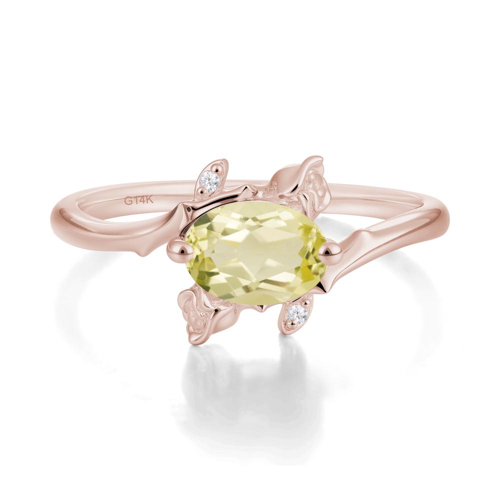 Floral Oval Cut Lemon Quartz Engagement Ring - LUO Jewelry #metal_14k rose gold