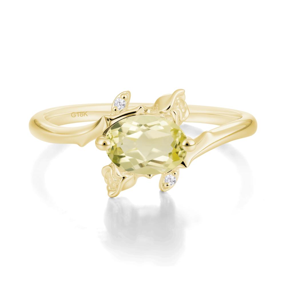 Floral Oval Cut Lemon Quartz Engagement Ring - LUO Jewelry #metal_18k yellow gold