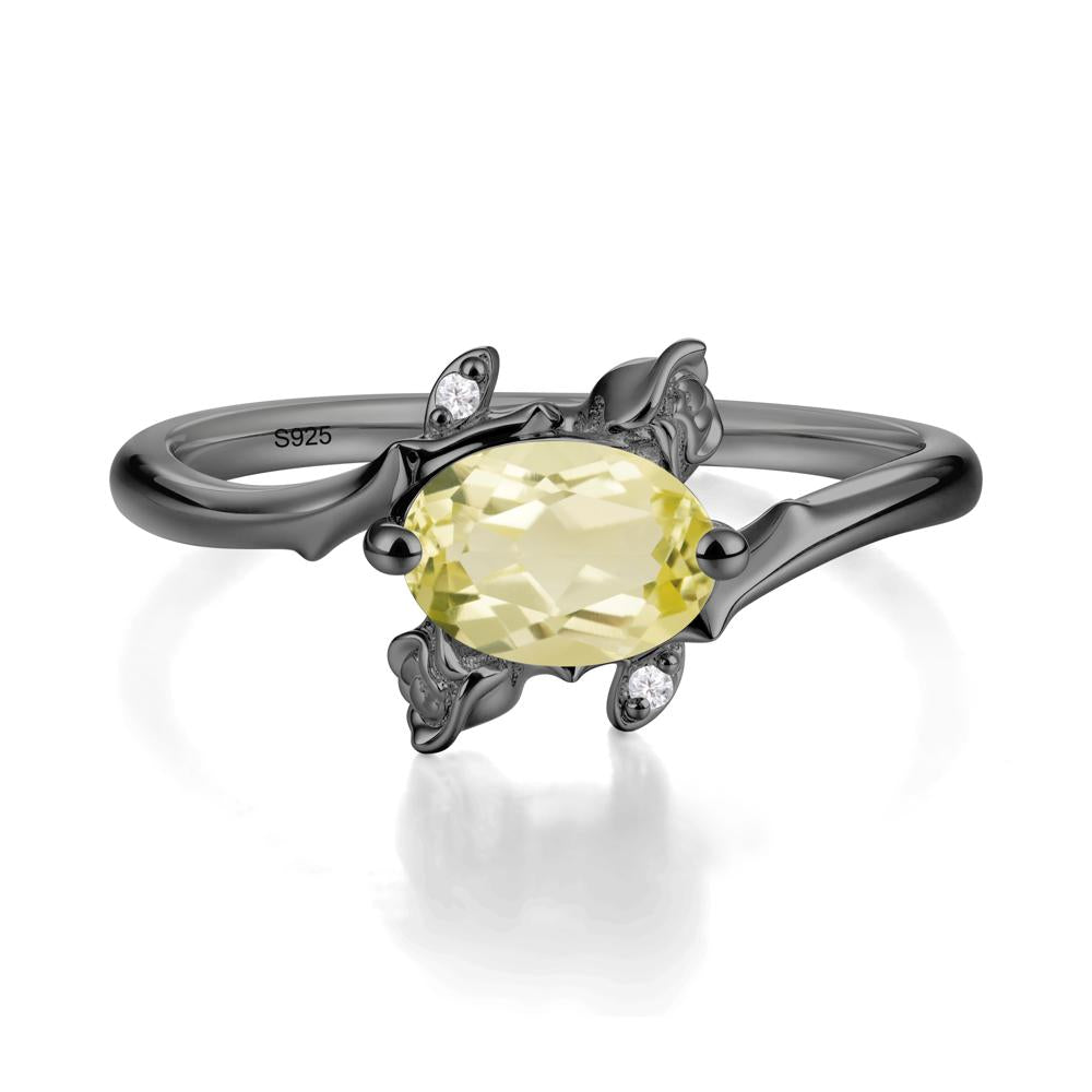 Floral Oval Cut Lemon Quartz Engagement Ring - LUO Jewelry #metal_black finish sterling silver