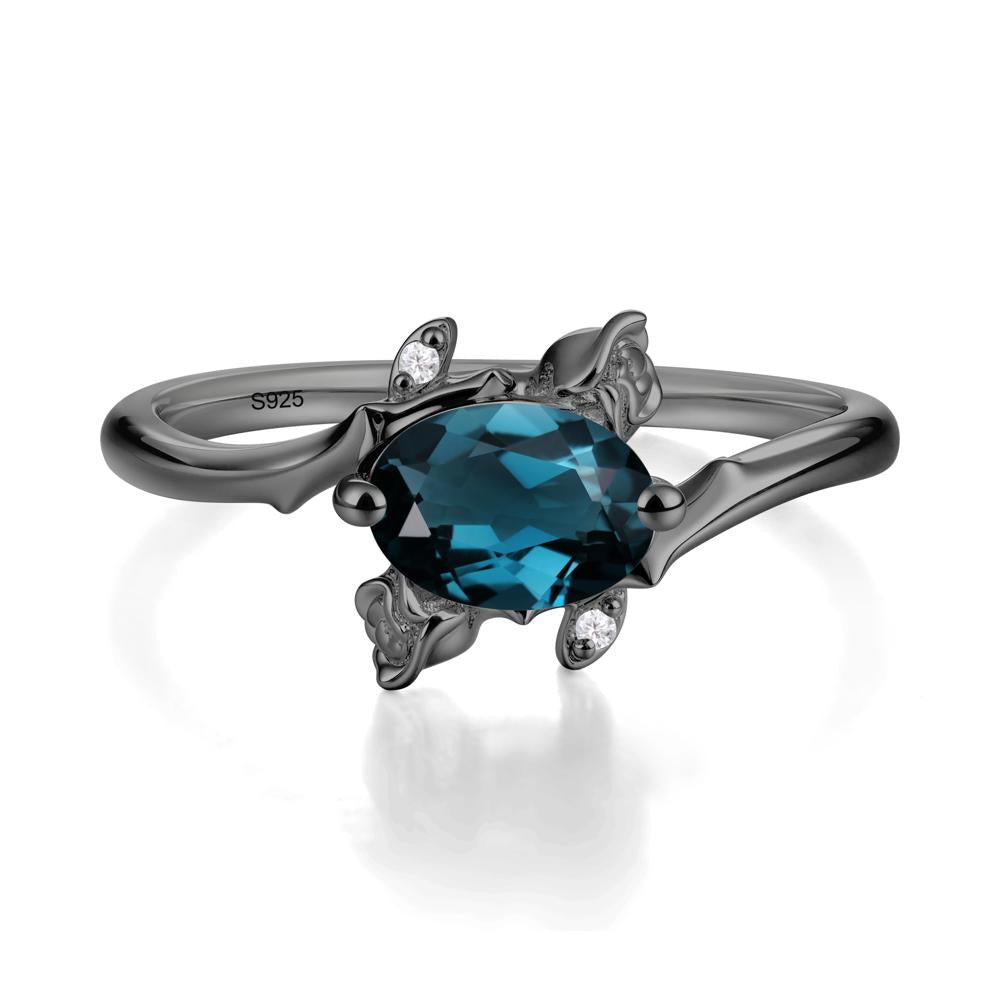 Vintage Rose Design Oval Cut London Blue Topaz Ring - LUO Jewelry #metal_black finish sterling silver