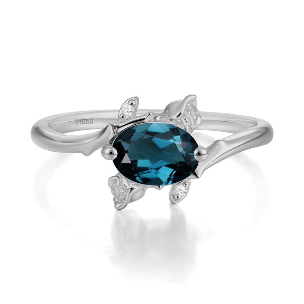 Vintage Rose Design Oval Cut London Blue Topaz Ring - LUO Jewelry #metal_platinum