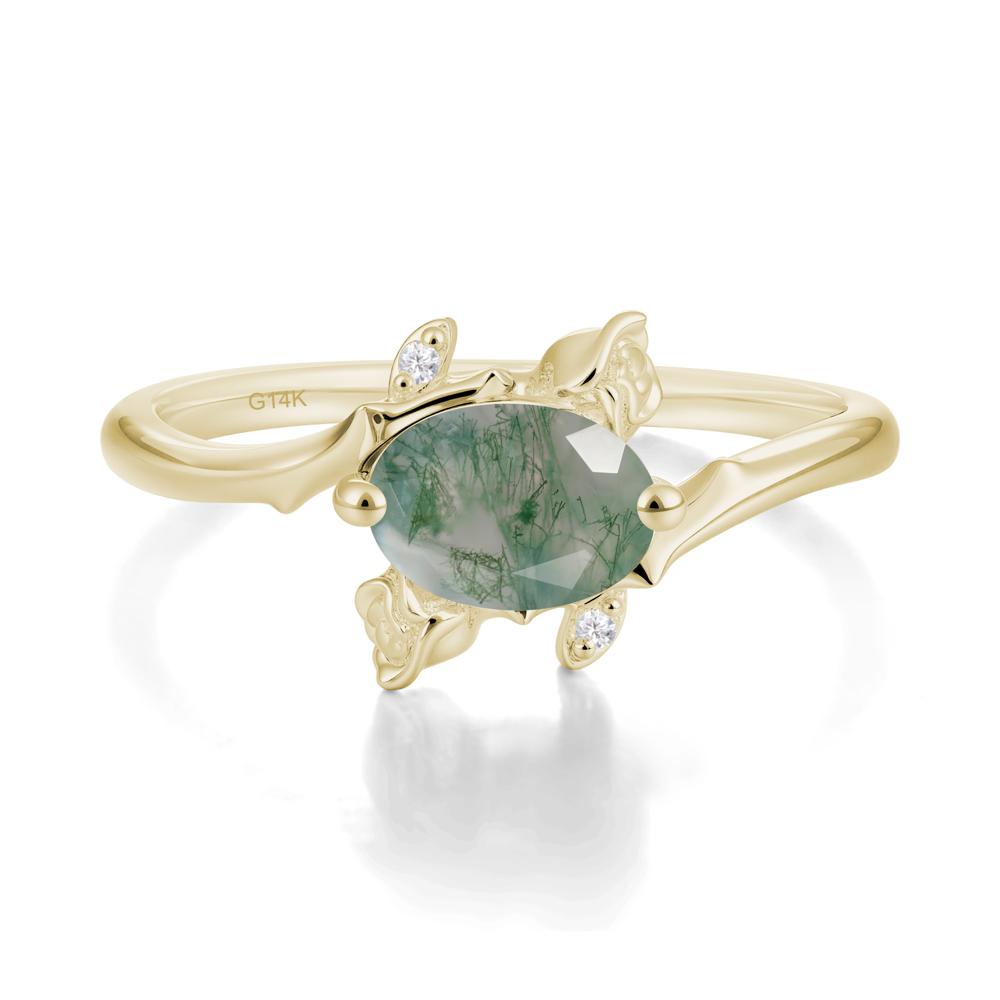 Vintage Rose Design Oval Cut Moss Agate Ring - LUO Jewelry #metal_14k yellow gold