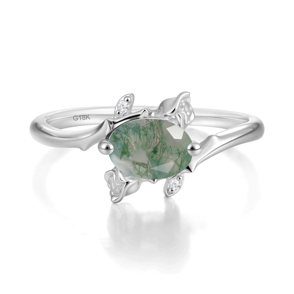 Vintage Rose Design Oval Cut Moss Agate Ring - LUO Jewelry #metal_18k white gold