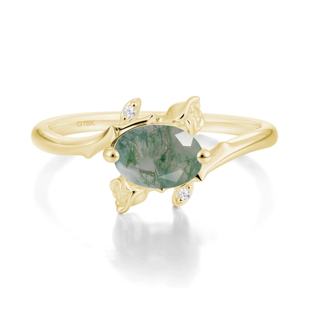 Vintage Rose Design Oval Cut Moss Agate Ring - LUO Jewelry #metal_18k yellow gold
