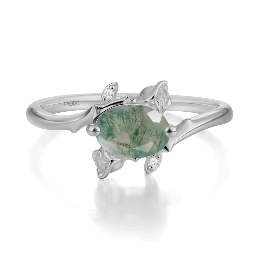 Vintage Rose Design Oval Cut Moss Agate Ring - LUO Jewelry #metal_platinum