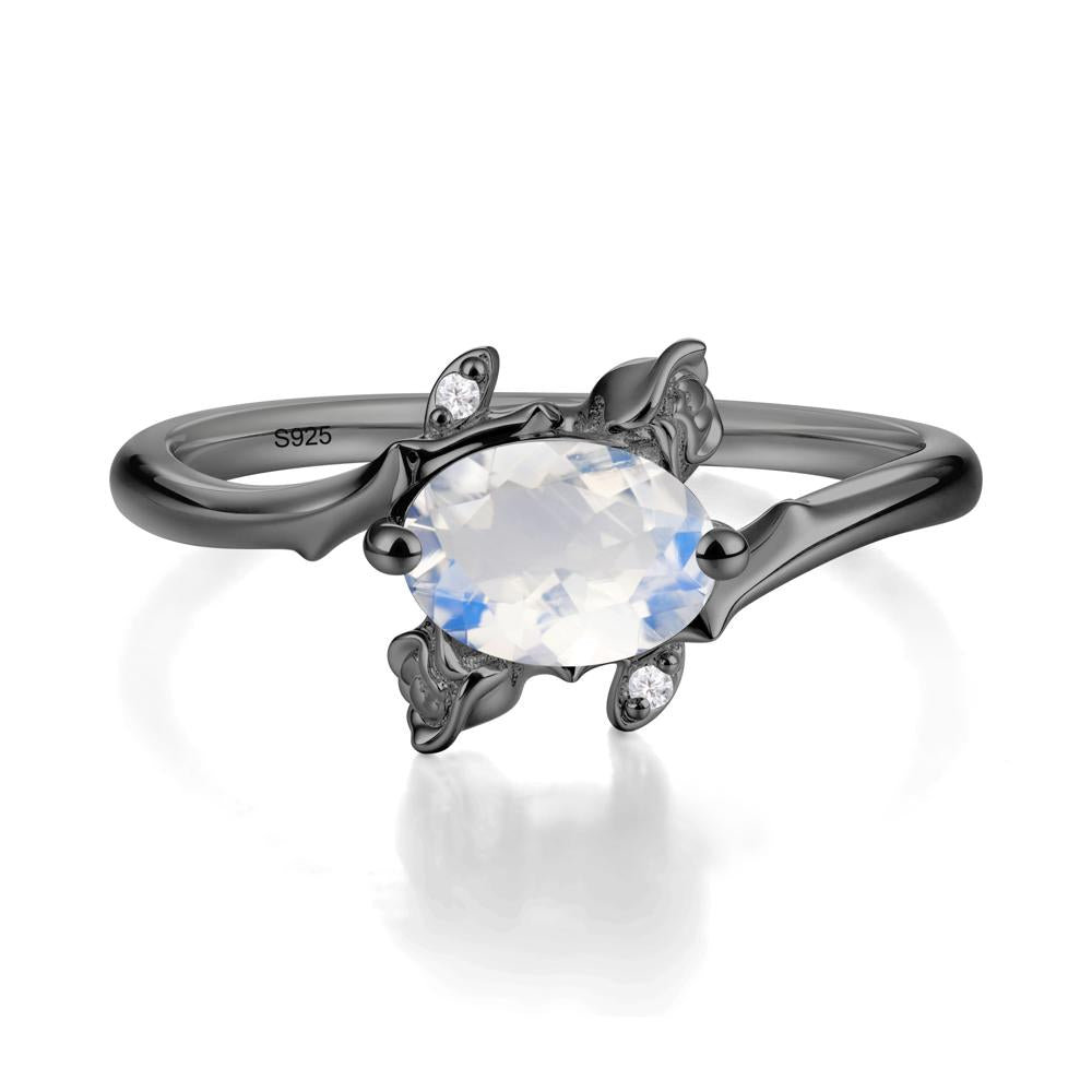 Floral Oval Cut Moonstone Engagement Ring - LUO Jewelry #metal_black finish sterling silver