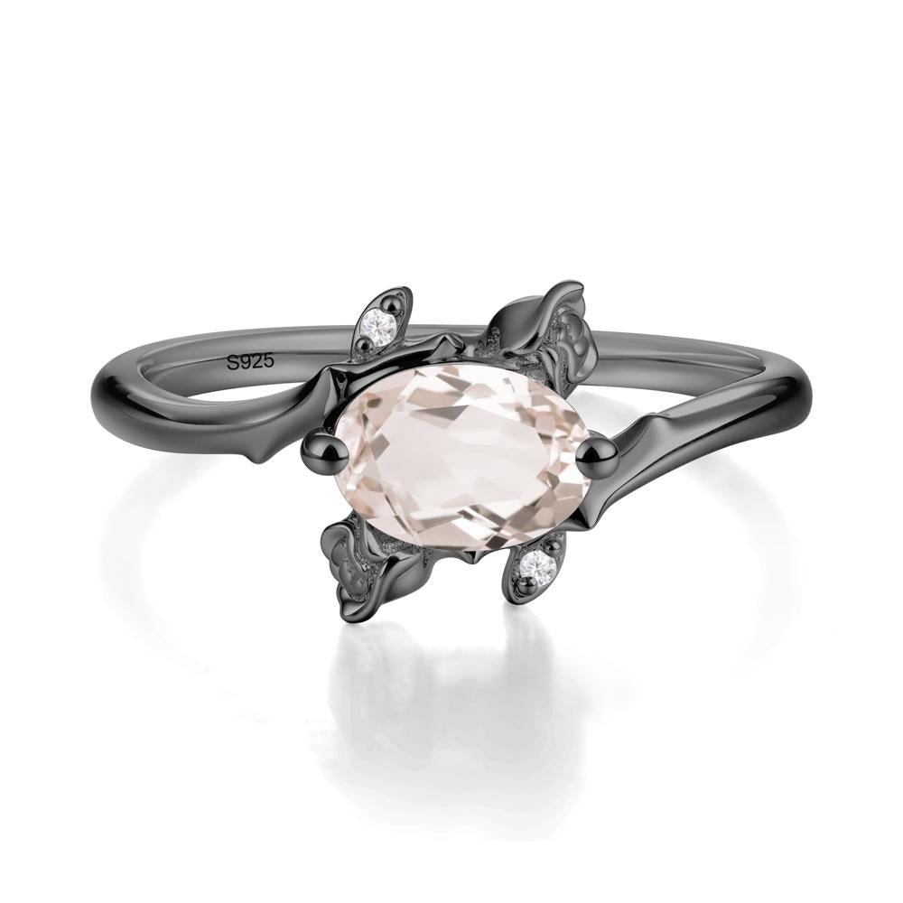 Floral Oval Cut Morganite Engagement Ring - LUO Jewelry #metal_black finish sterling silver