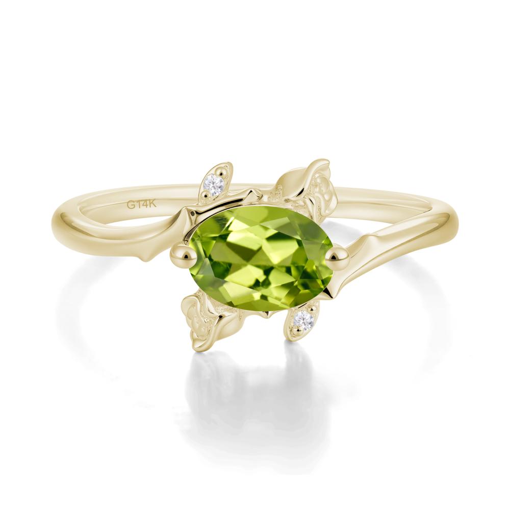Floral Oval Cut Peridot Engagement Ring - LUO Jewelry #metal_14k yellow gold