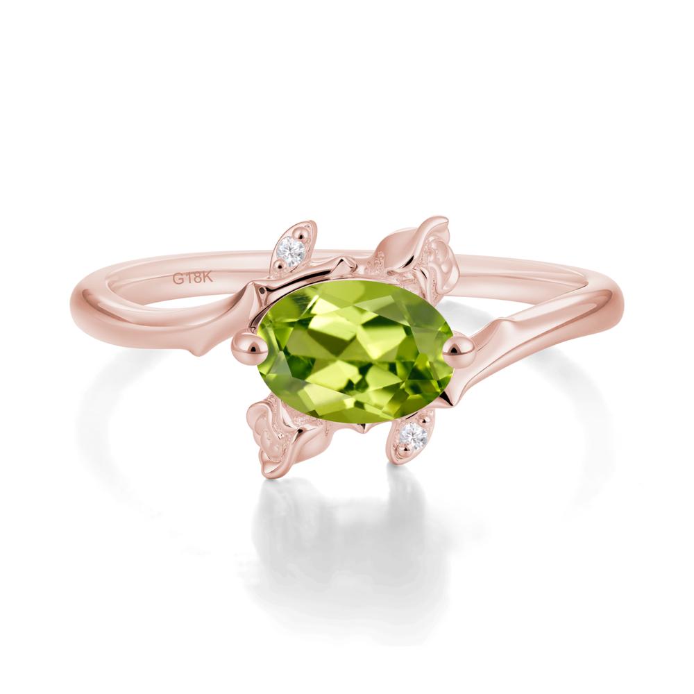 Floral Oval Cut Peridot Engagement Ring - LUO Jewelry #metal_18k rose gold