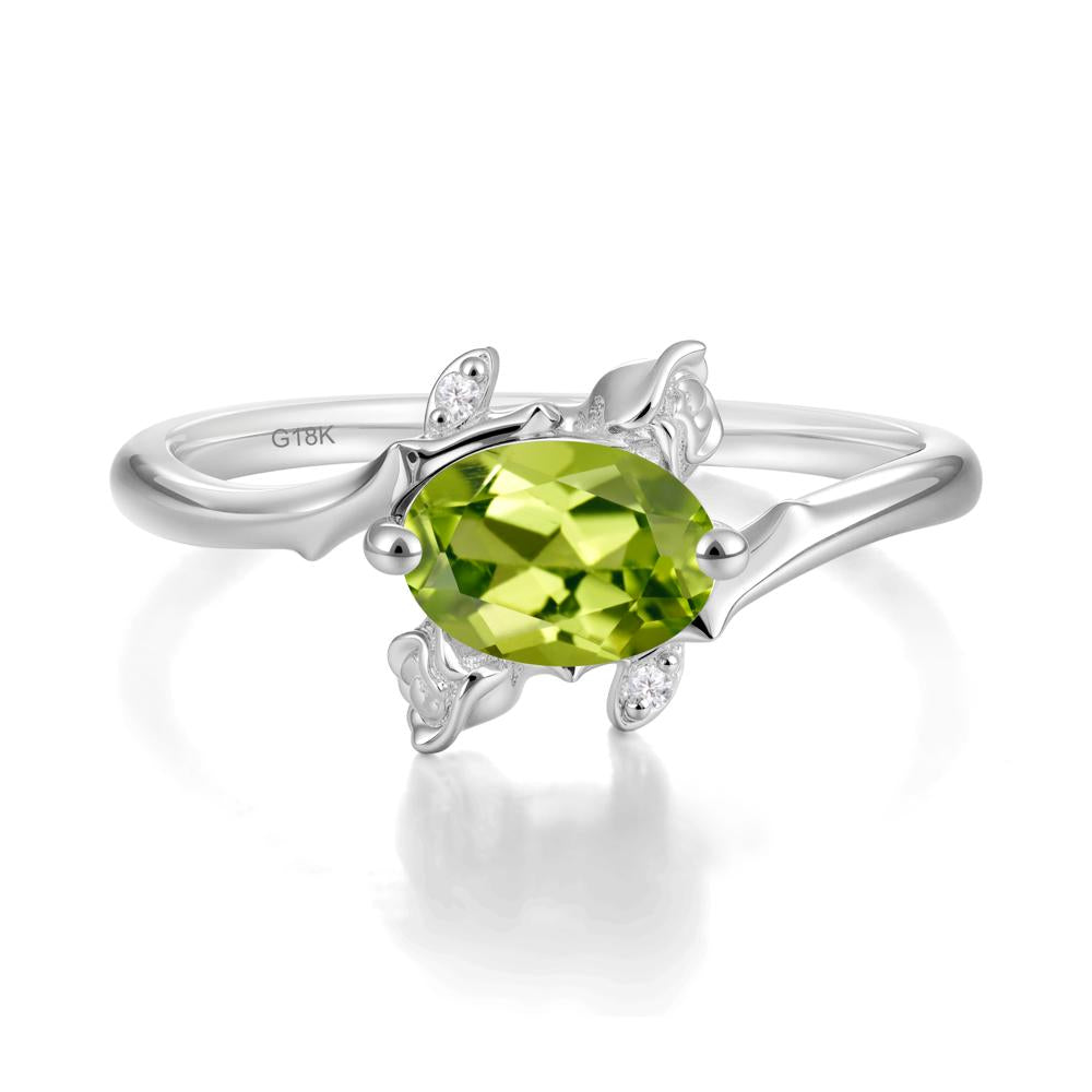 Floral Oval Cut Peridot Engagement Ring - LUO Jewelry #metal_18k white gold
