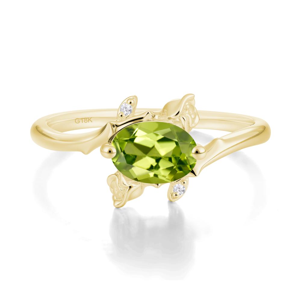 Floral Oval Cut Peridot Engagement Ring - LUO Jewelry #metal_18k yellow gold