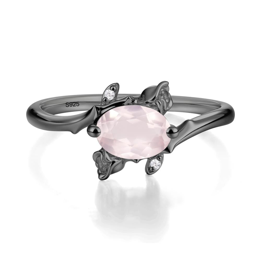 Romantic Floral Rose Quartz Ring - LUO Jewelry #metal_black finish sterling silver