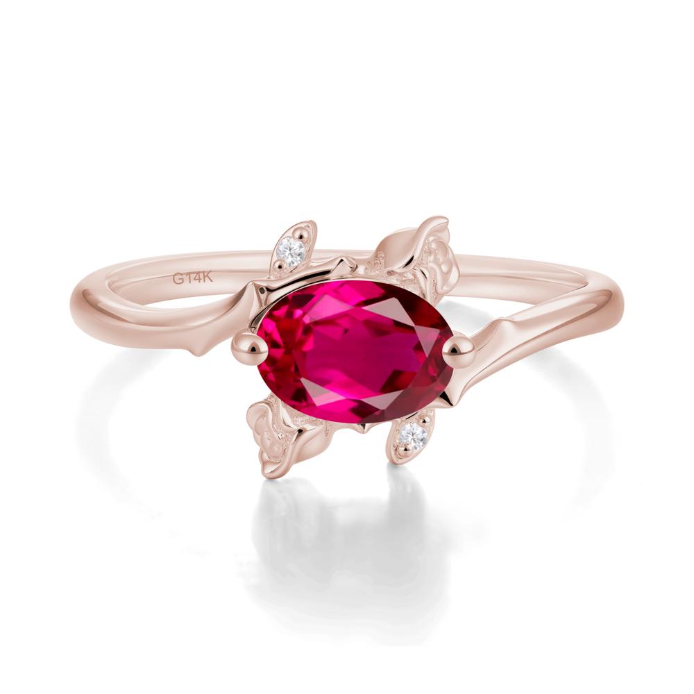 Floral Oval Cut Ruby Engagement Ring - LUO Jewelry #metal_14k rose gold