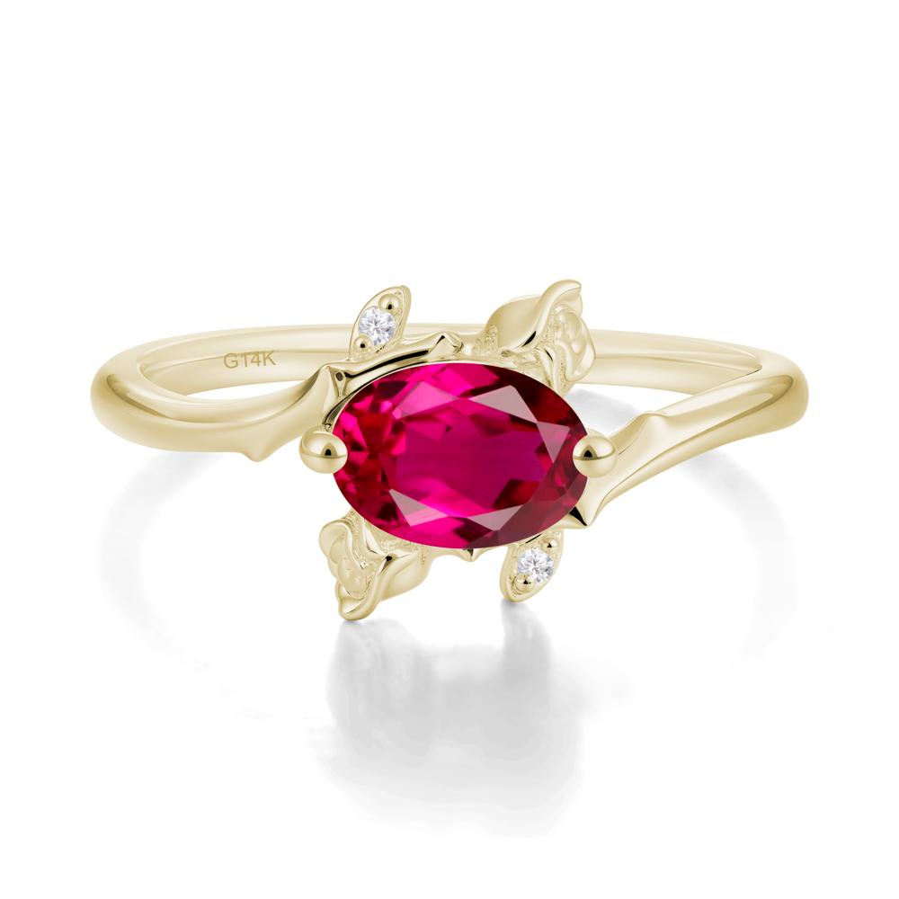 Floral Oval Cut Ruby Engagement Ring - LUO Jewelry #metal_14k yellow gold