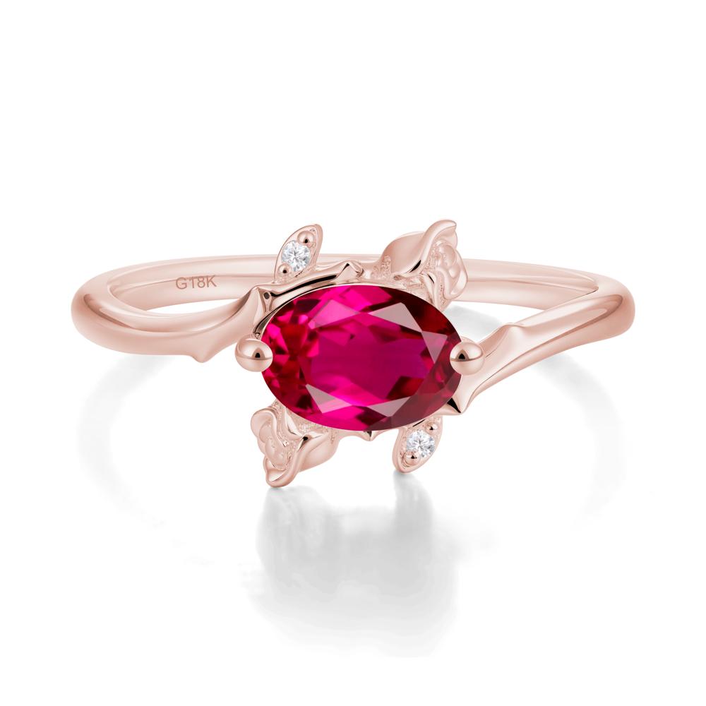 Floral Oval Cut Ruby Engagement Ring - LUO Jewelry #metal_18k rose gold