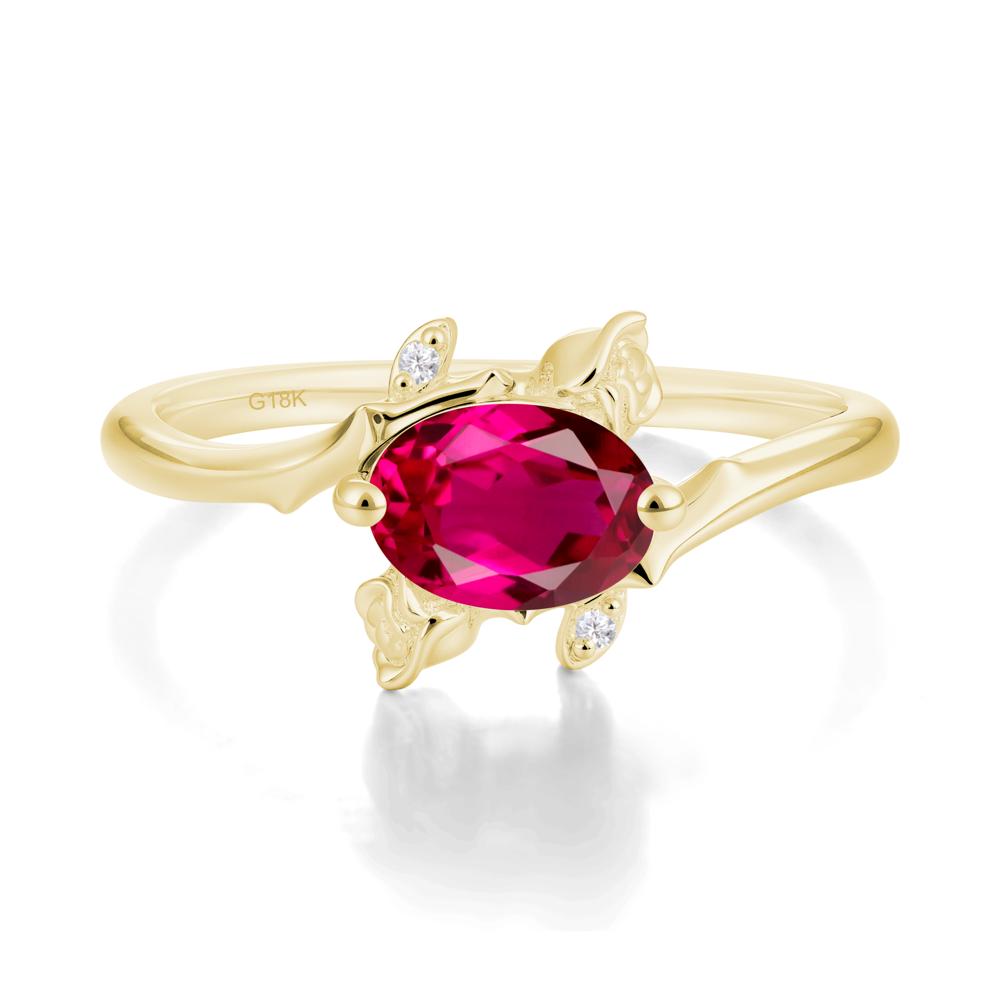 Floral Oval Cut Ruby Engagement Ring - LUO Jewelry #metal_18k yellow gold