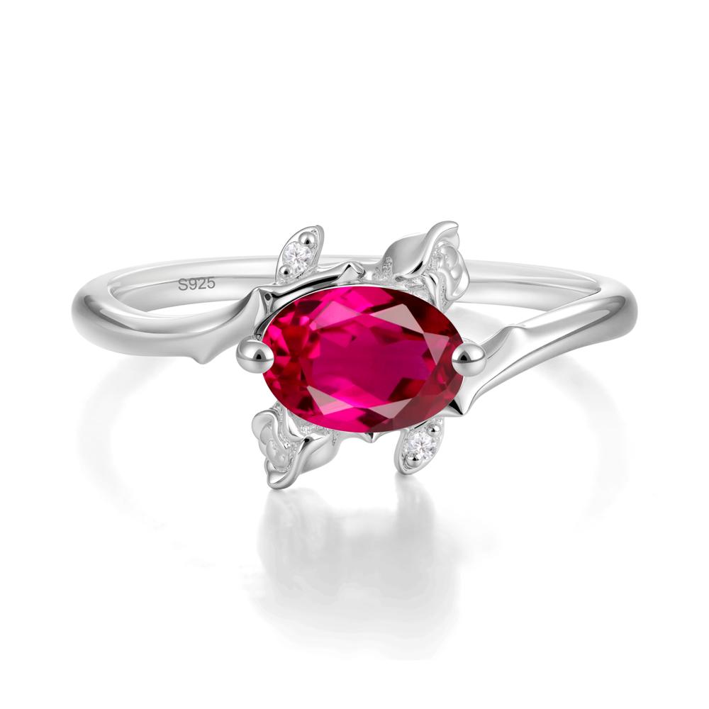 Floral Oval Cut Ruby Engagement Ring - LUO Jewelry #metal_sterling silver