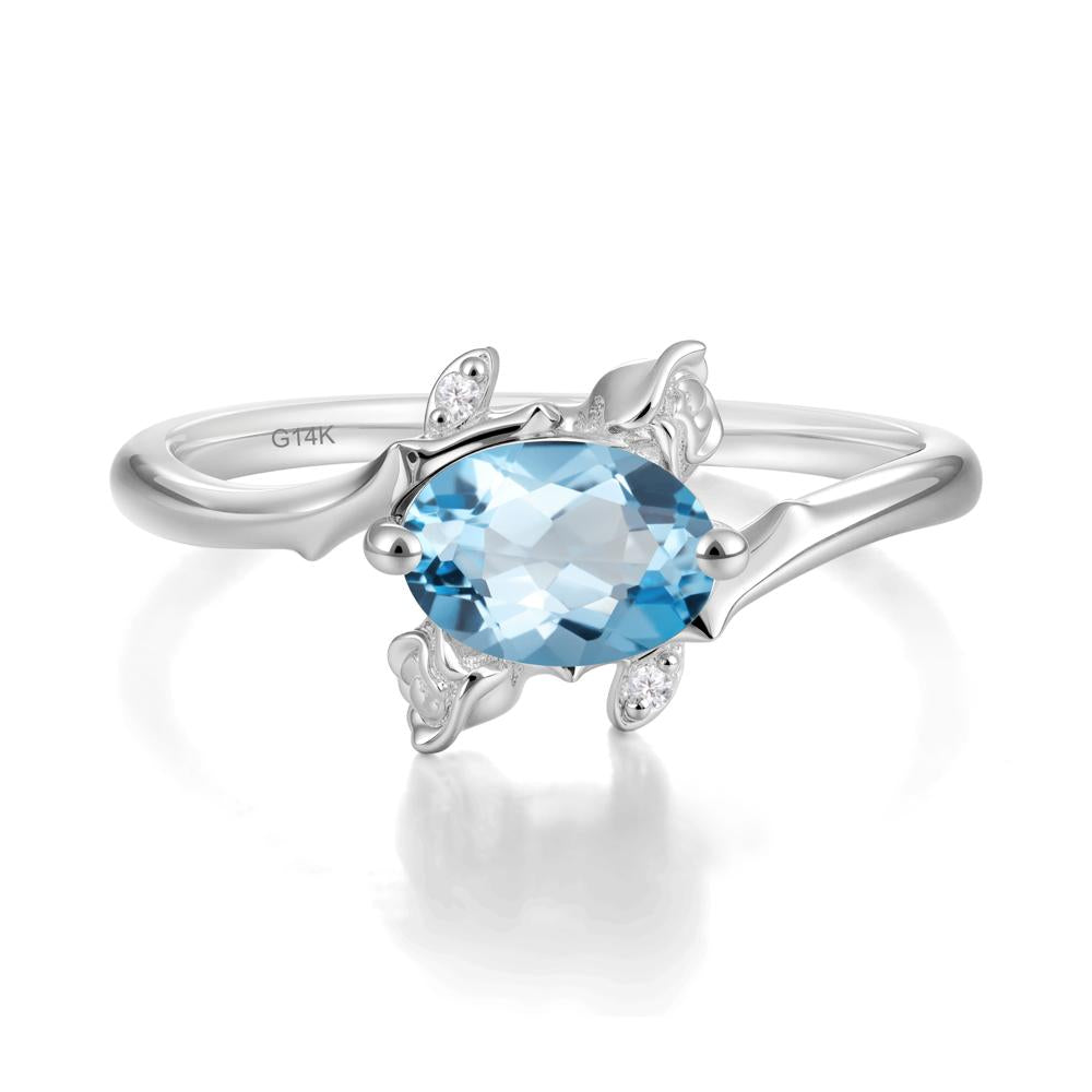 Vintage Rose Design Oval Cut Swiss Blue Topaz Ring - LUO Jewelry #metal_14k white gold
