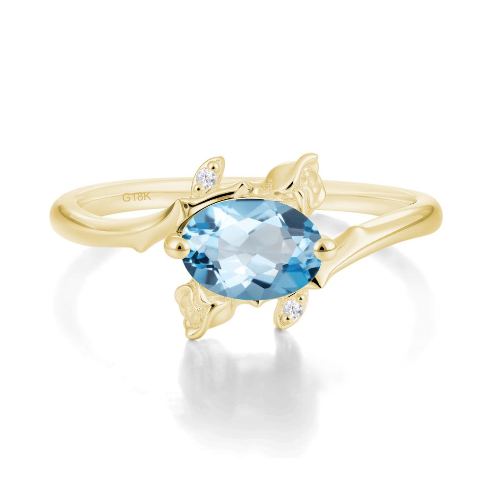Vintage Rose Design Oval Cut Swiss Blue Topaz Ring - LUO Jewelry #metal_18k yellow gold