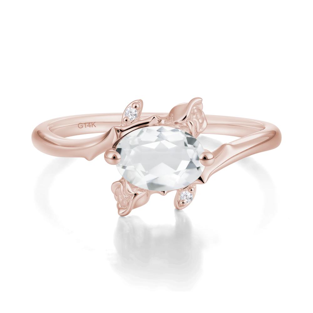 Vintage Rose Design Oval Cut White Topaz Ring - LUO Jewelry #metal_14k rose gold