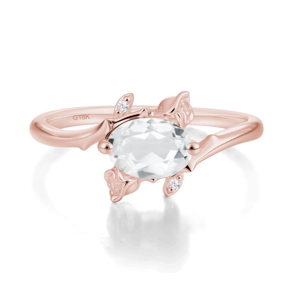 Vintage Rose Design Oval Cut White Topaz Ring - LUO Jewelry #metal_18k rose gold