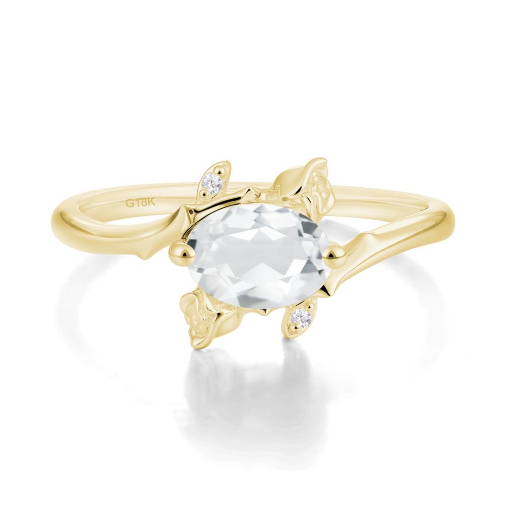 Vintage Rose Design Oval Cut White Topaz Ring - LUO Jewelry #metal_18k yellow gold