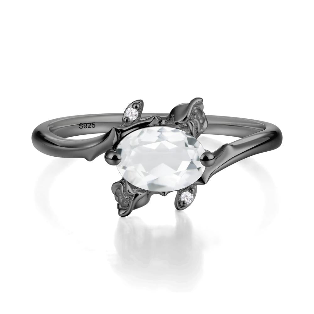 Vintage Rose Design Oval Cut White Topaz Ring - LUO Jewelry #metal_black finish sterling silver