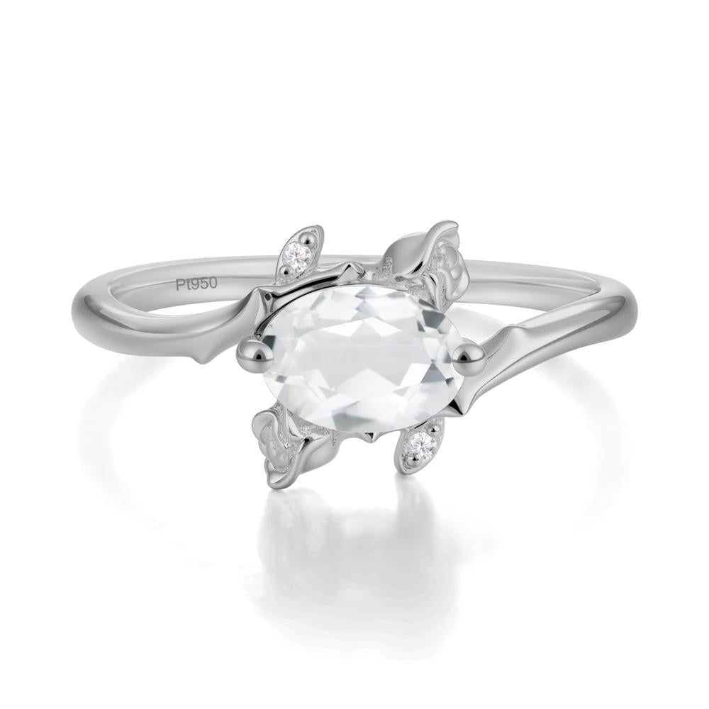 Vintage Rose Design Oval Cut White Topaz Ring - LUO Jewelry #metal_platinum