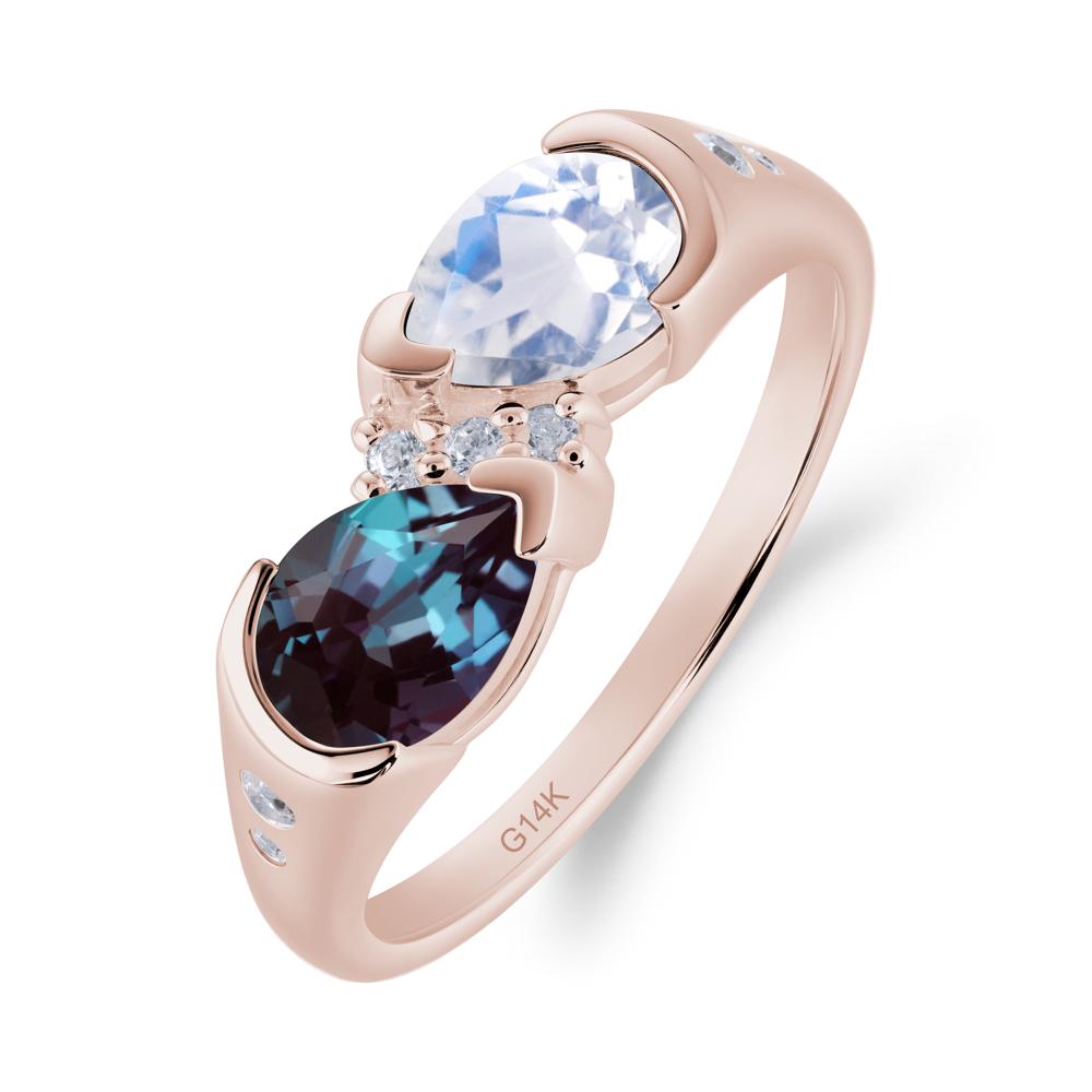 Toi Et Moi Bezel Alexandrite and Moonstone Promise Ring - LUO Jewelry #metal_14k rose gold