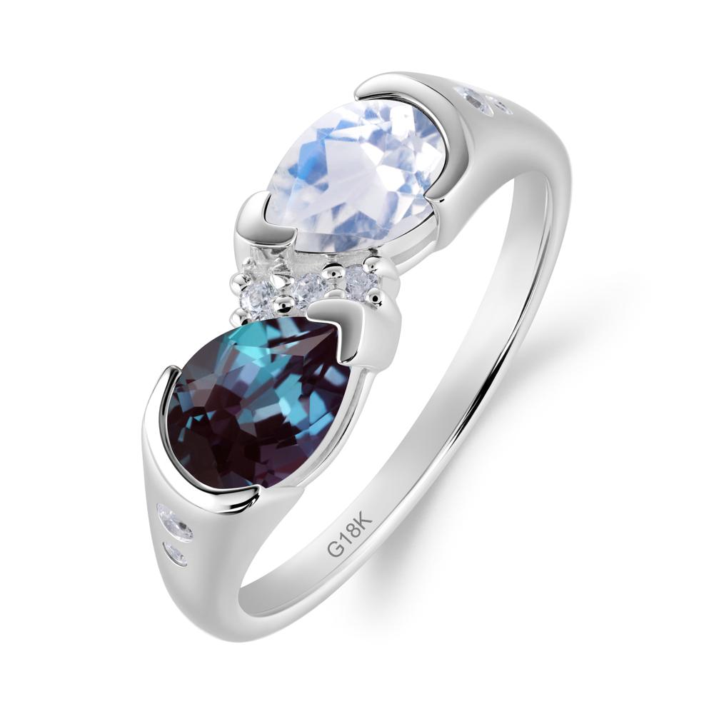 Toi Et Moi Bezel Alexandrite and Moonstone Promise Ring - LUO Jewelry #metal_18k white gold