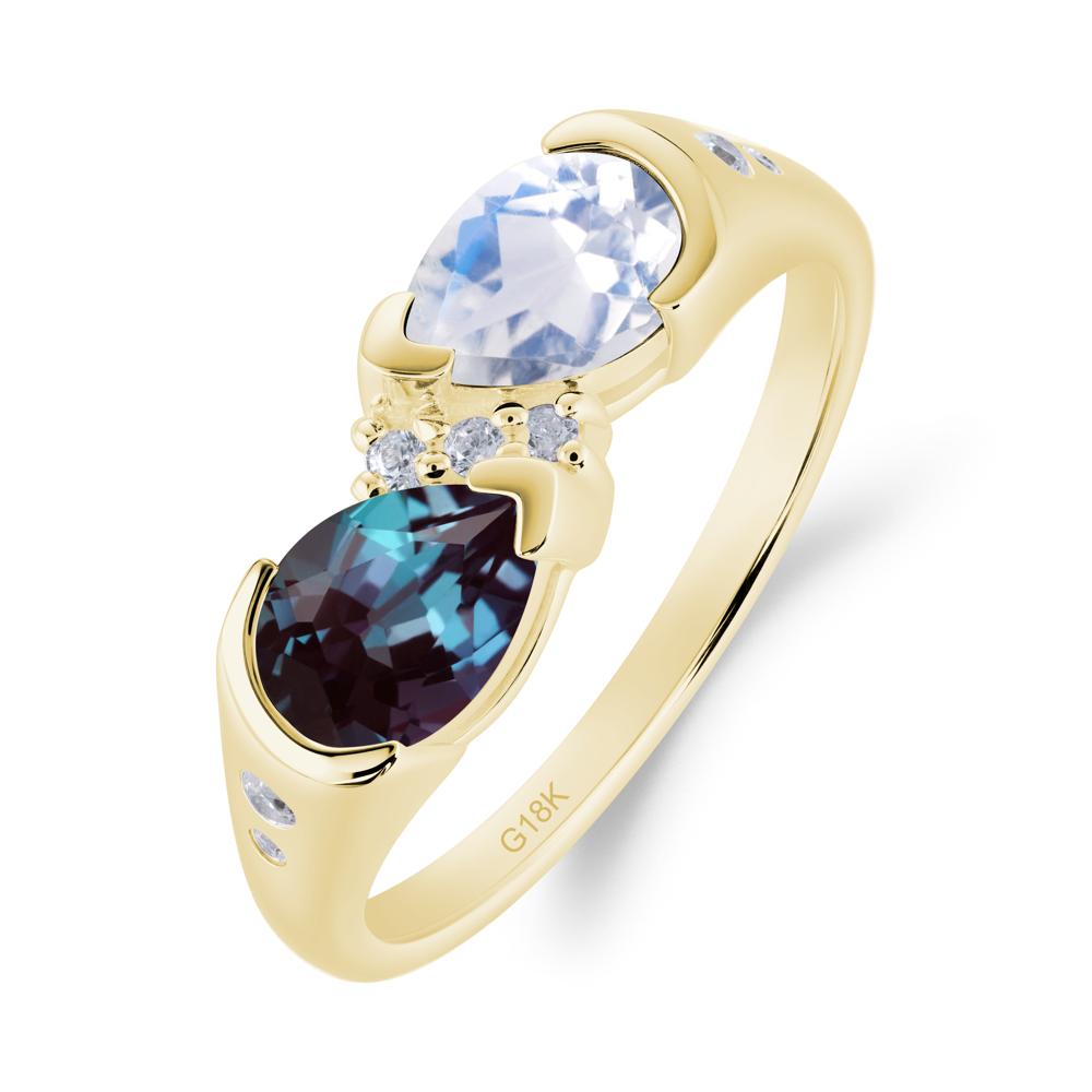 Toi Et Moi Bezel Alexandrite and Moonstone Promise Ring - LUO Jewelry #metal_18k yellow gold