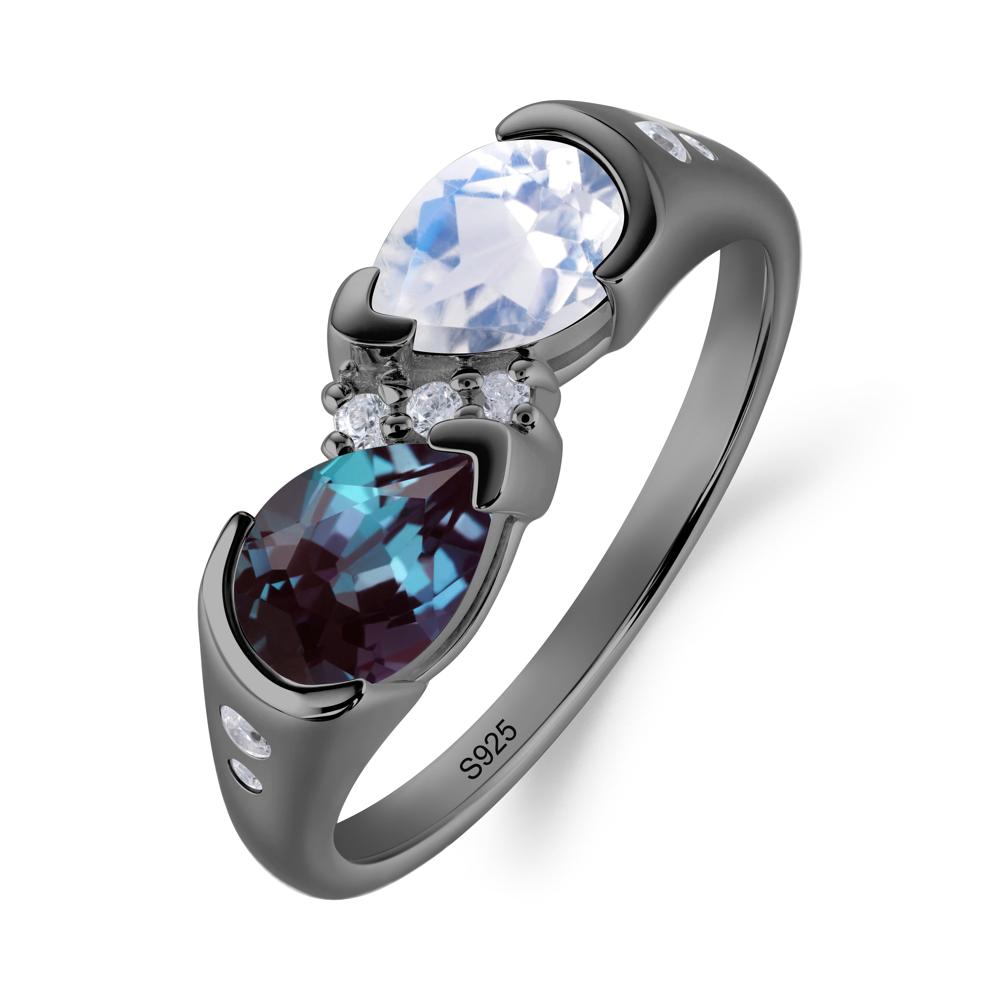 Toi Et Moi Bezel Alexandrite and Moonstone Promise Ring - LUO Jewelry #metal_black finish sterling silver