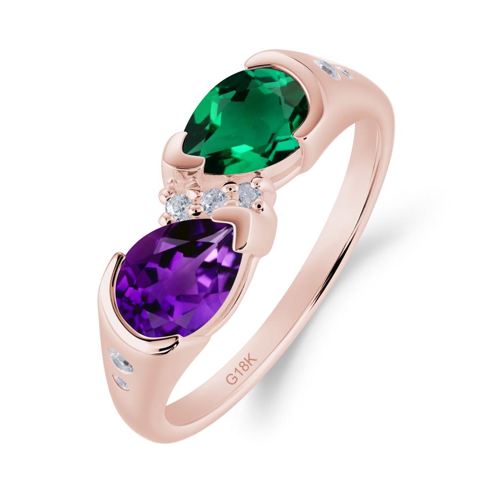 Toi Et Moi Bezel Amethyst and Emerald Promise Ring - LUO Jewelry #metal_18k rose gold