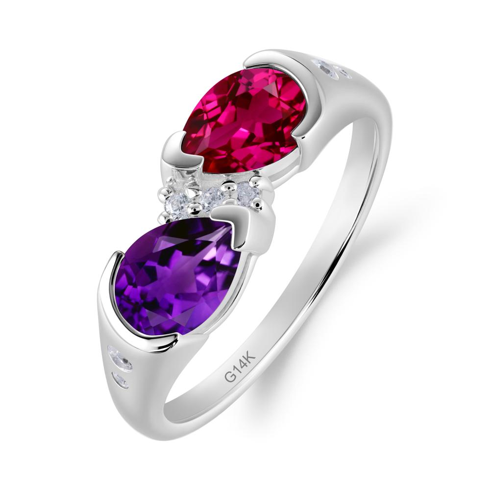 Toi Et Moi Bezel Amethyst and Ruby Promise Ring - LUO Jewelry #metal_14k white gold