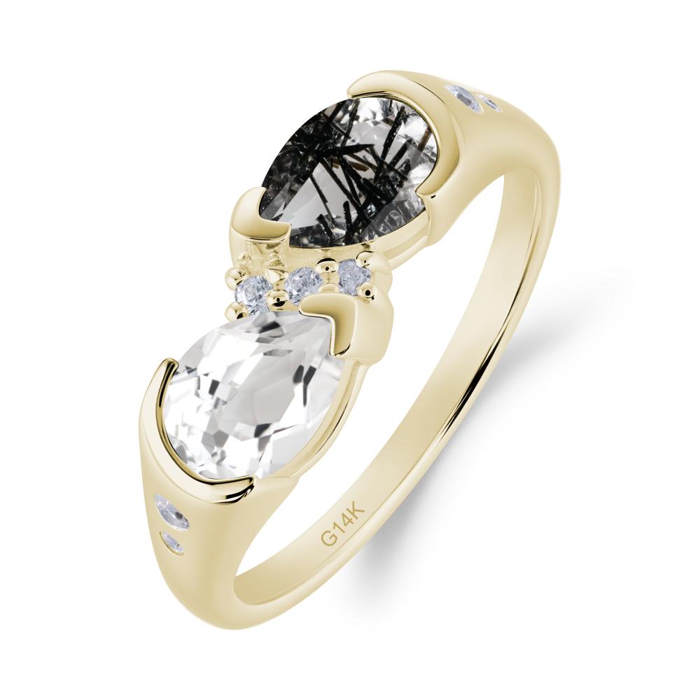 Toi Et Moi Pear Cut Black Rutilated Quartz and White Topaz Ring - LUO Jewelry #metal_14k yellow gold