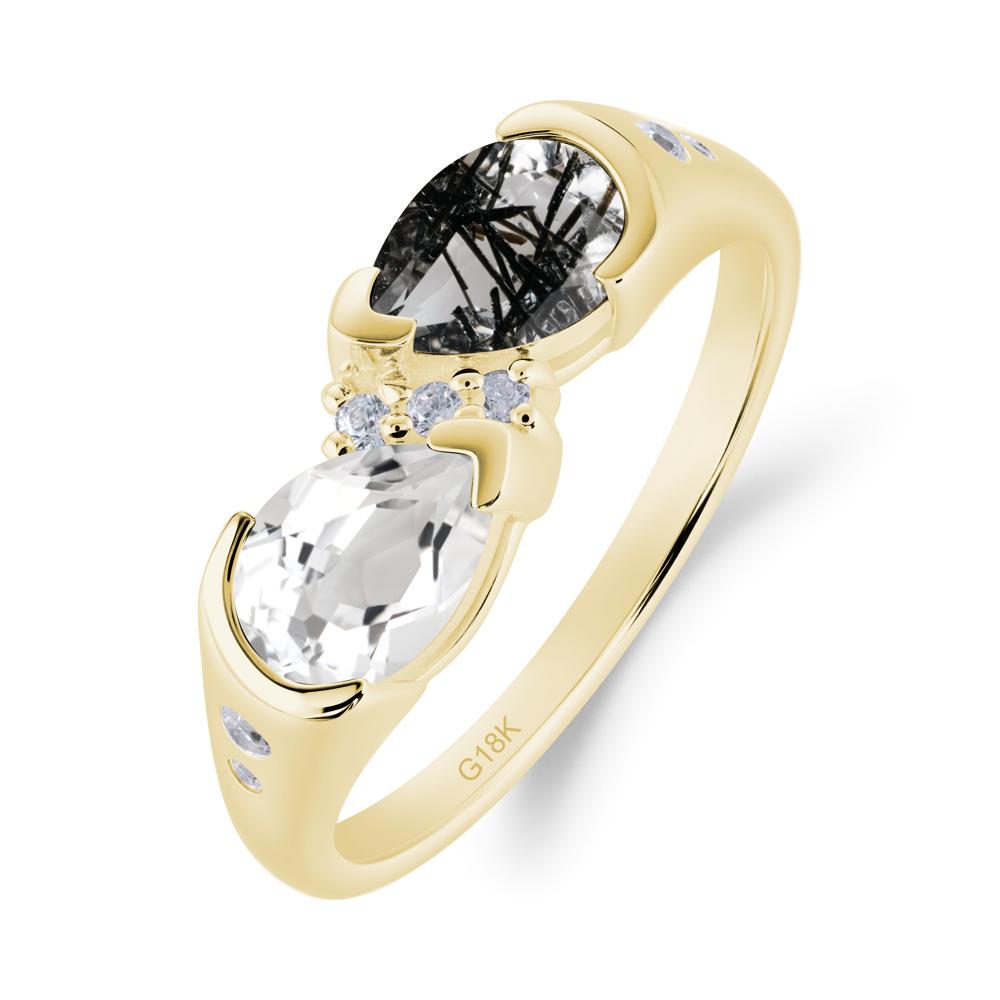 Toi Et Moi Pear Cut Black Rutilated Quartz and White Topaz Ring - LUO Jewelry #metal_18k yellow gold