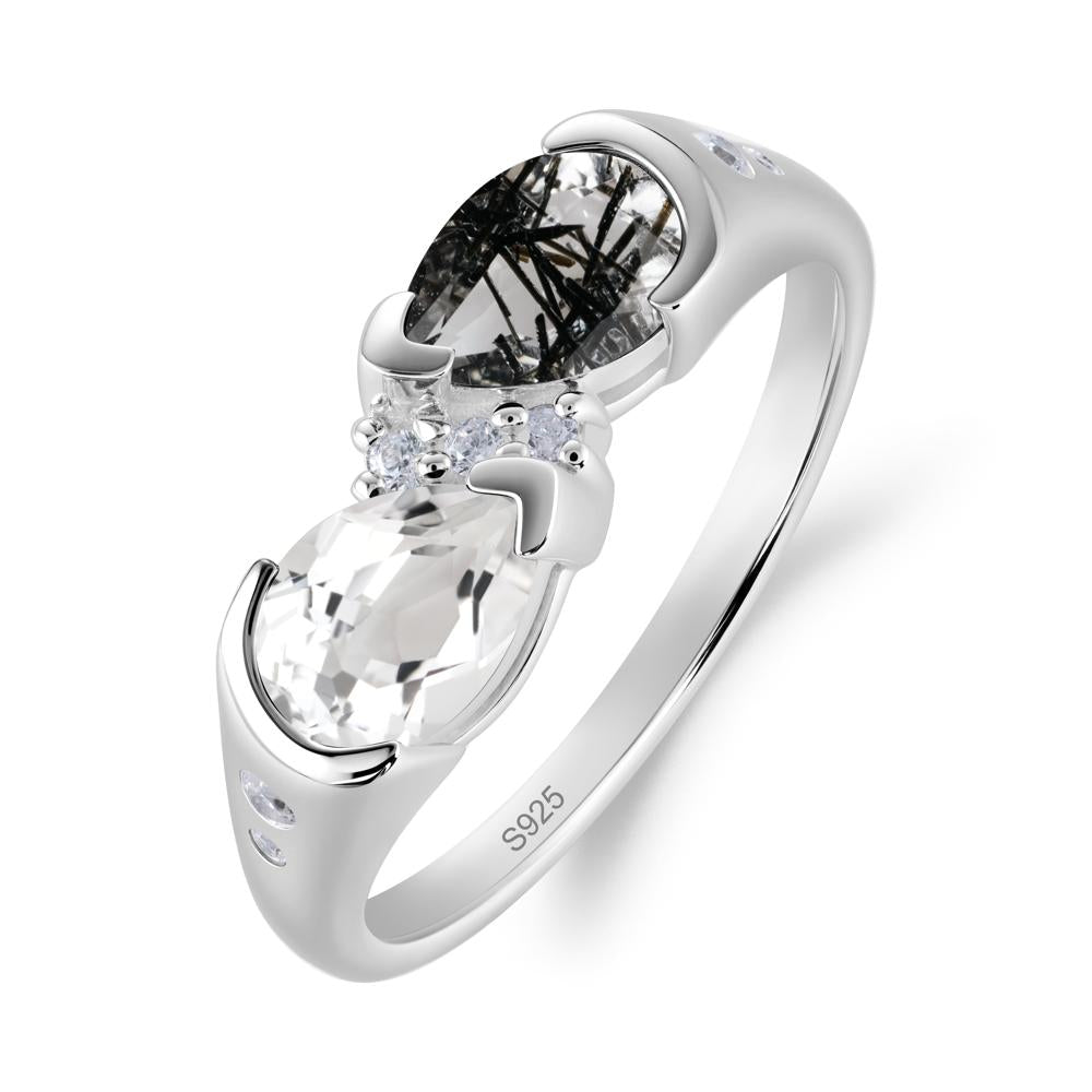 Toi Et Moi Pear Cut Black Rutilated Quartz and White Topaz Ring - LUO Jewelry #metal_sterling silver