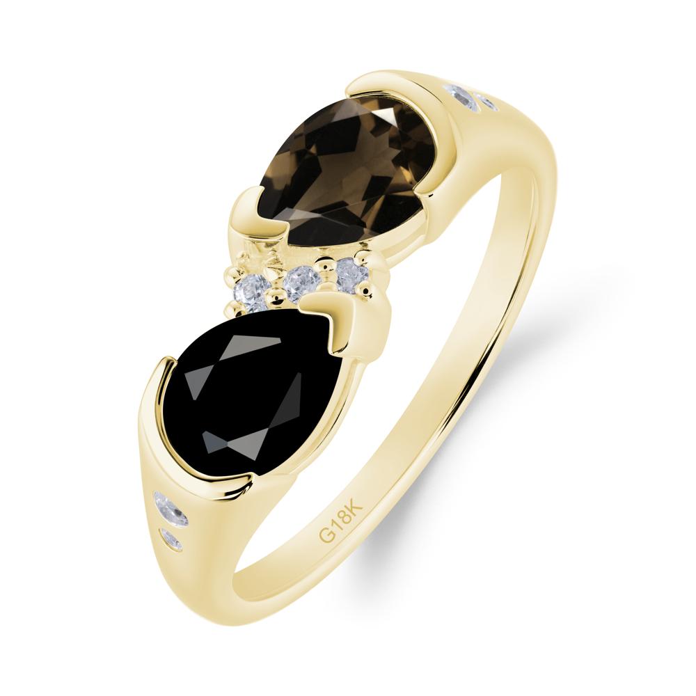 Toi Et Moi Bezel Black Spinel and Smoky Quartz Promise Ring - LUO Jewelry #metal_18k yellow gold