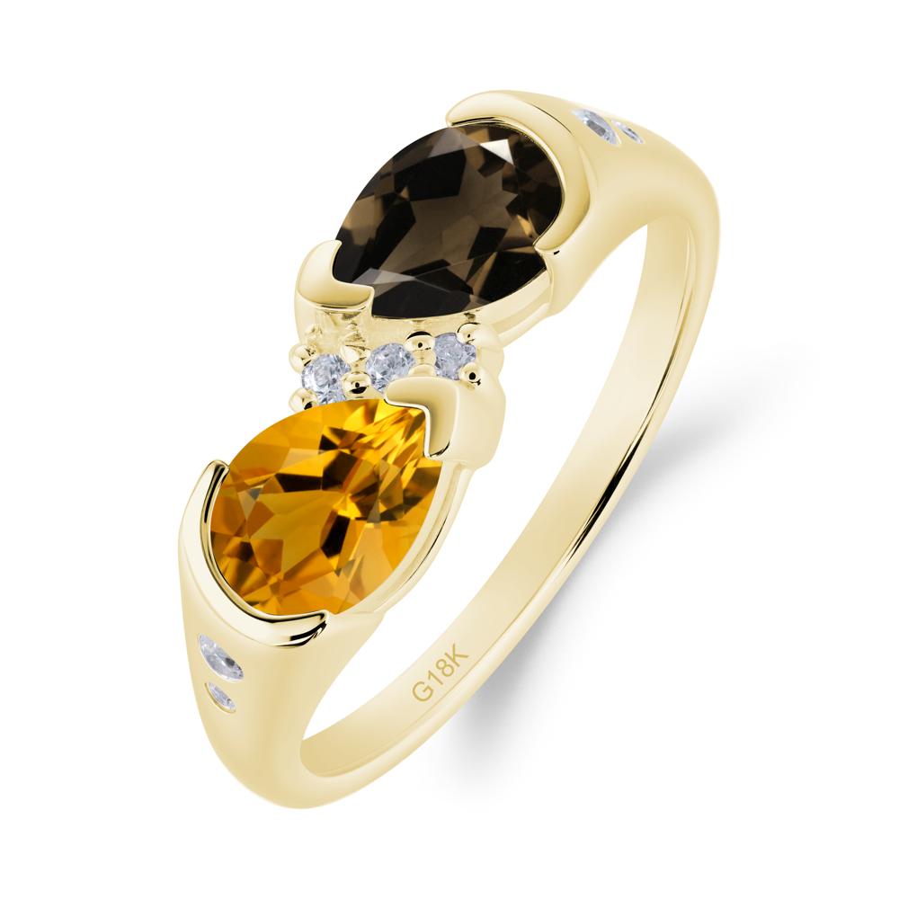 Toi Et Moi Pear Cut Citrine and Smoky Quartz Ring - LUO Jewelry #metal_18k yellow gold