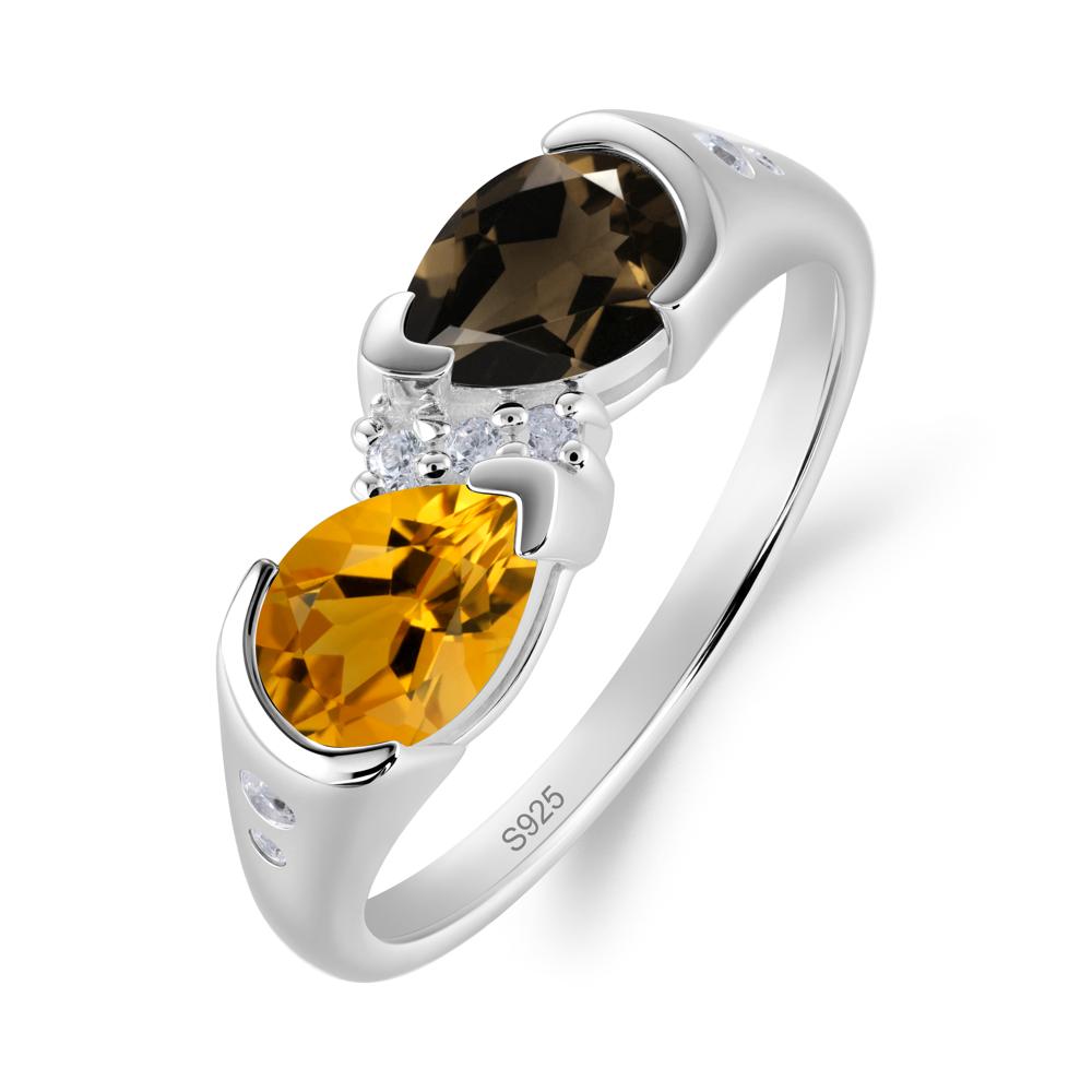 Toi Et Moi Pear Cut Citrine and Smoky Quartz Ring - LUO Jewelry #metal_sterling silver