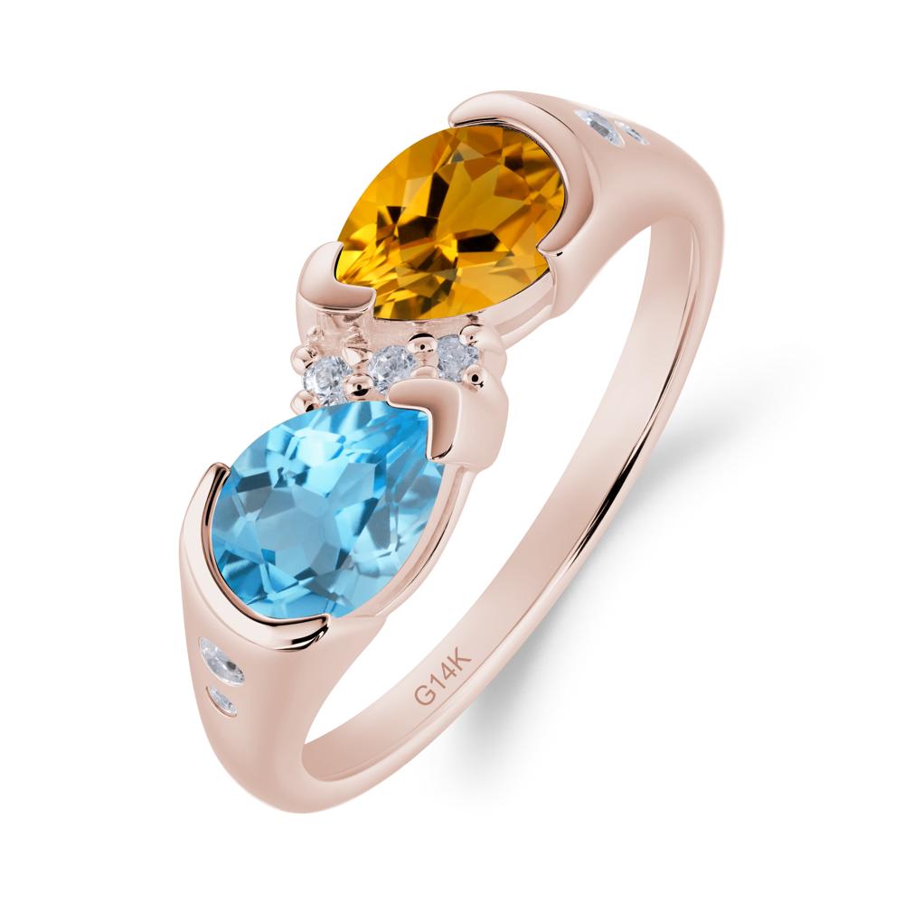 Toi Et Moi Pear Cut Citrine and Swiss Blue Topaz Ring - LUO Jewelry #metal_14k rose gold