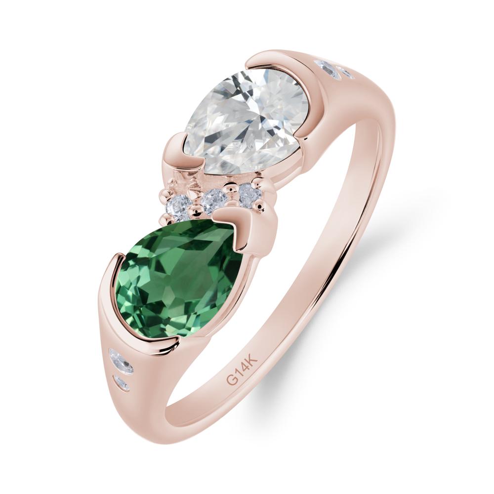 Two Stone Cubic Zirconia and Green Sapphire Birthstone Ring - LUO Jewelry #metal_14k rose gold