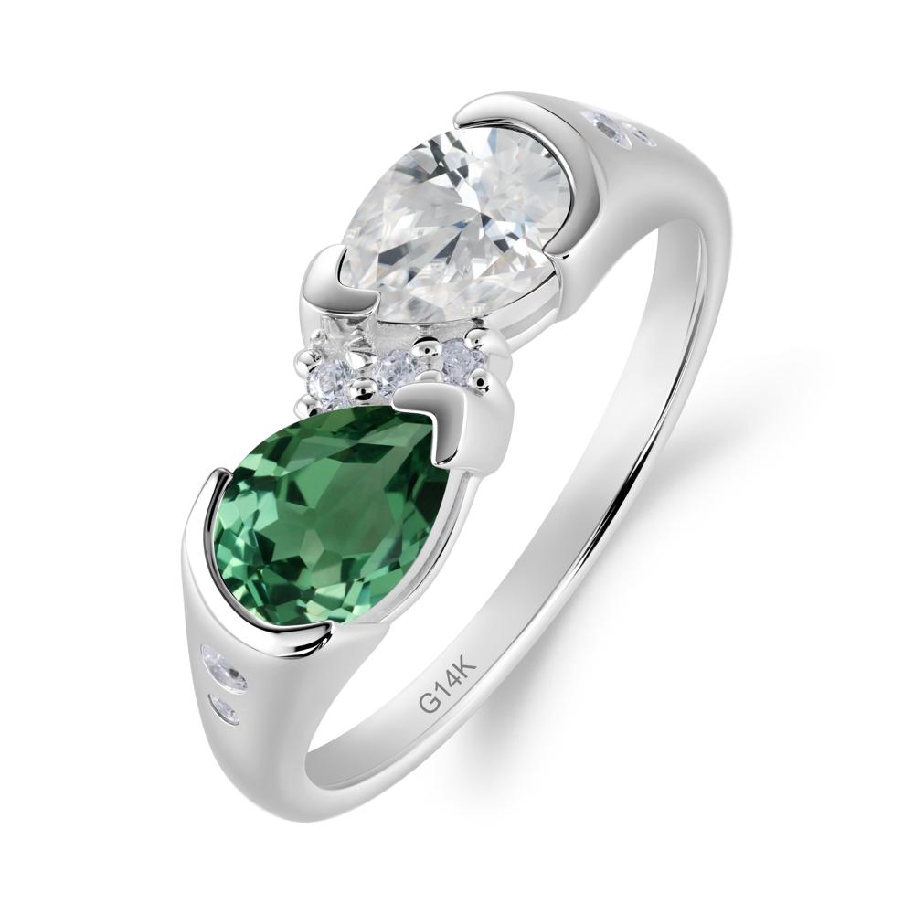 Two Stone Cubic Zirconia and Green Sapphire Birthstone Ring - LUO Jewelry #metal_14k white gold