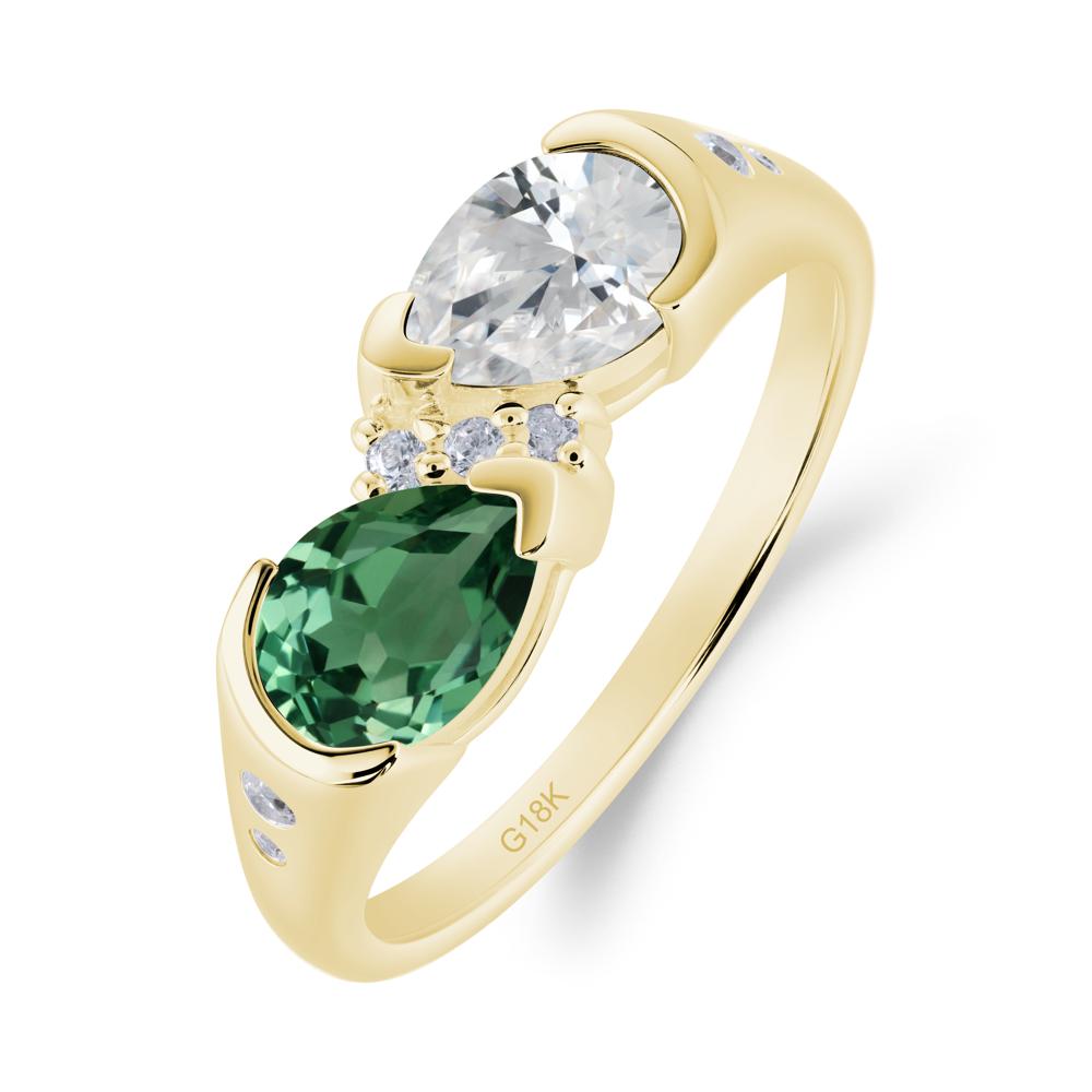 Two Stone Cubic Zirconia and Green Sapphire Birthstone Ring - LUO Jewelry #metal_18k yellow gold